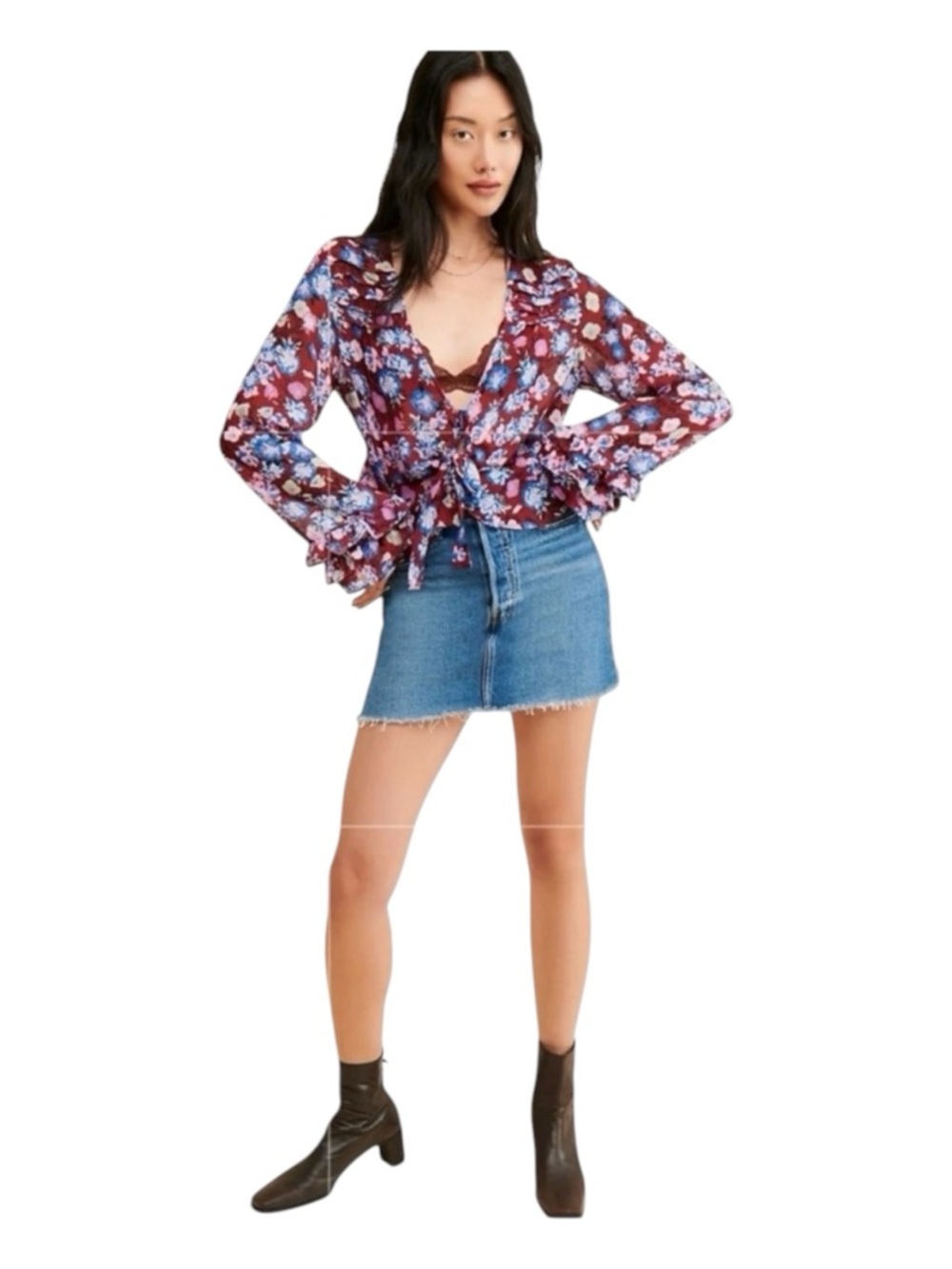 FREE PEOPLE Maybel Floral Long Sleeve Blouse, Size M.